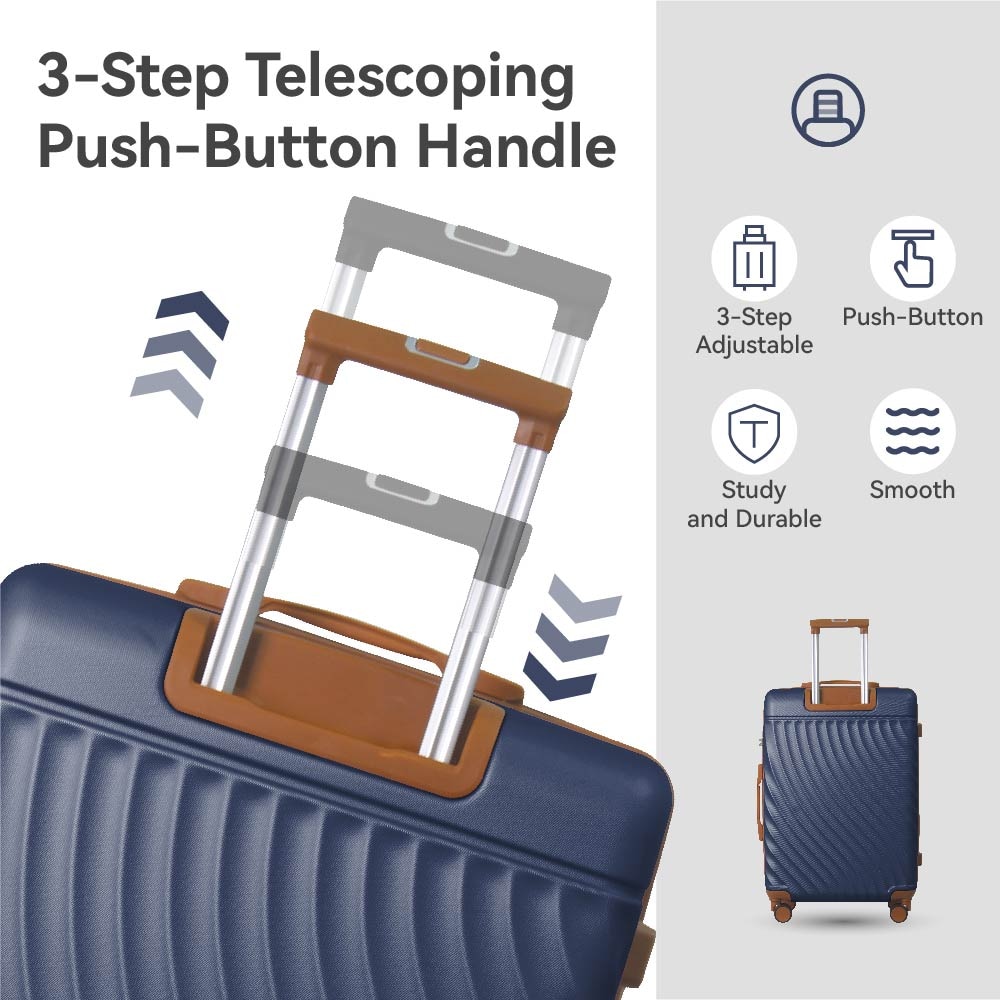 Luggage Sets ABS Hardshell 3pcs Luggage, Lightweight Durable Suitcase Sets Spinner Wheels Suitcase With TSA Lock 20''24''28'' Available(Navy Blue)_voghion.com